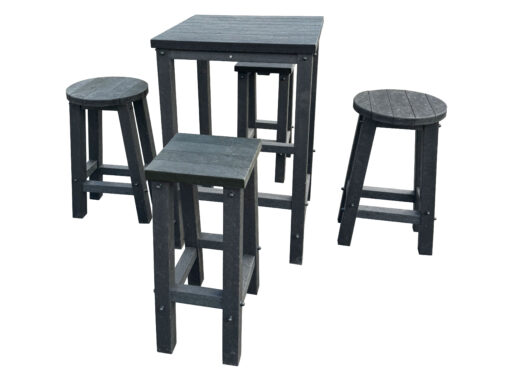 TDP Recycled plastic Poseur with two round stool and two square stool in black