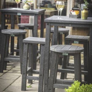 TDP Recycled Plastic Poser table x 2 with stools in black