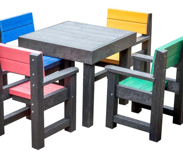 TDP Recycled Black Robin table and Multi coloured chair Set